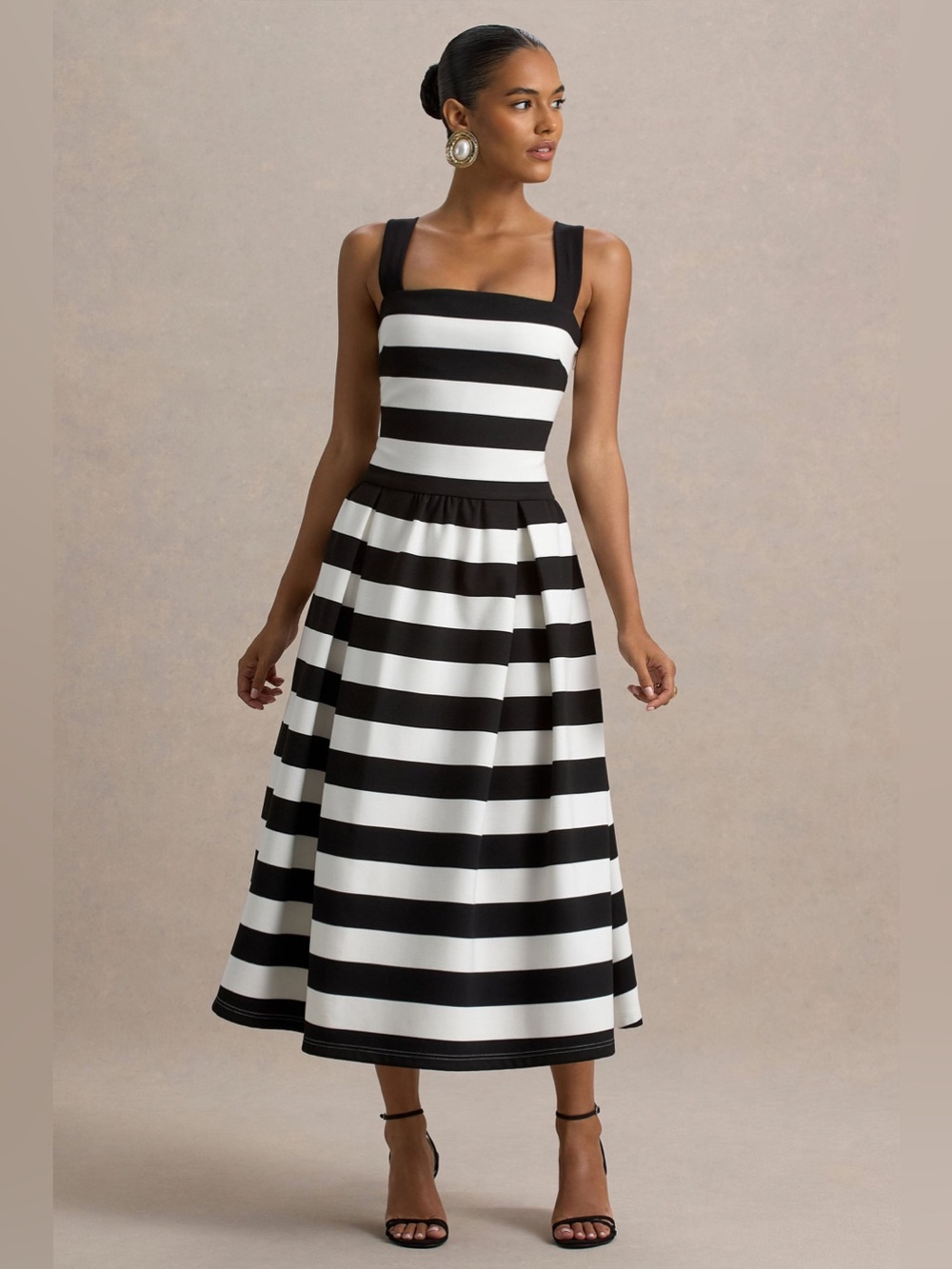 MONTE CARLO
Black & White Striped Square-Neck Drop-Waist Midi Dress Size 10 (42) - Picture 6 of 15